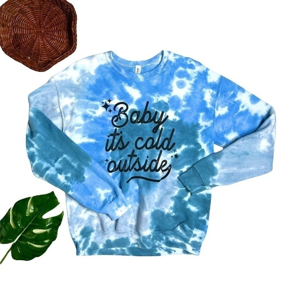 Baby It’s Cold Outside Blue Tie Dye Cozy Crewneck Pullover Sweatshirt Medium - Picture 12 of 12
